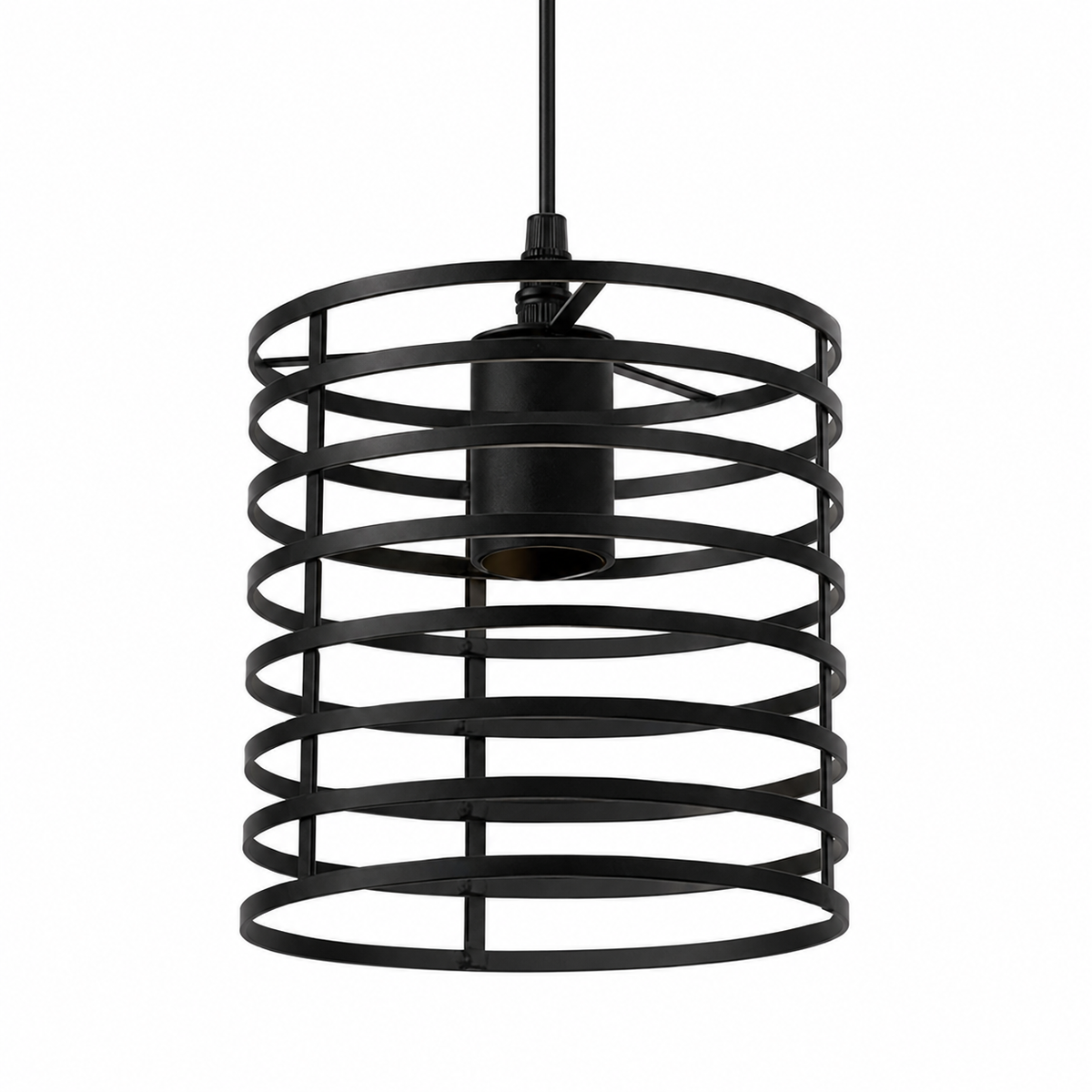 Lampara Colgante Cilindro Jaula Metal Base Negra E27 Retro
