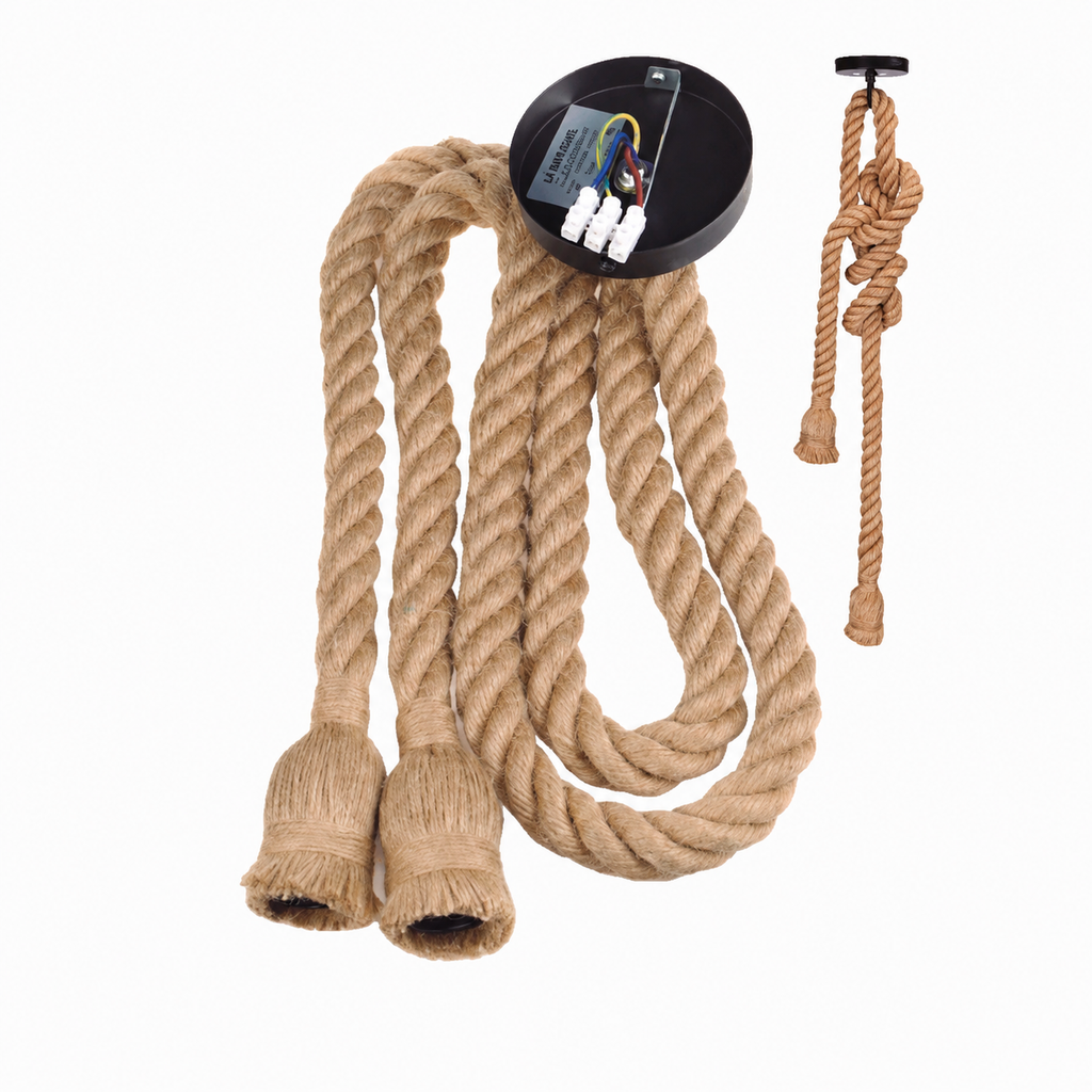 Lampara Colgante Soga Doble Trenzada Yute Cañamo Base E27