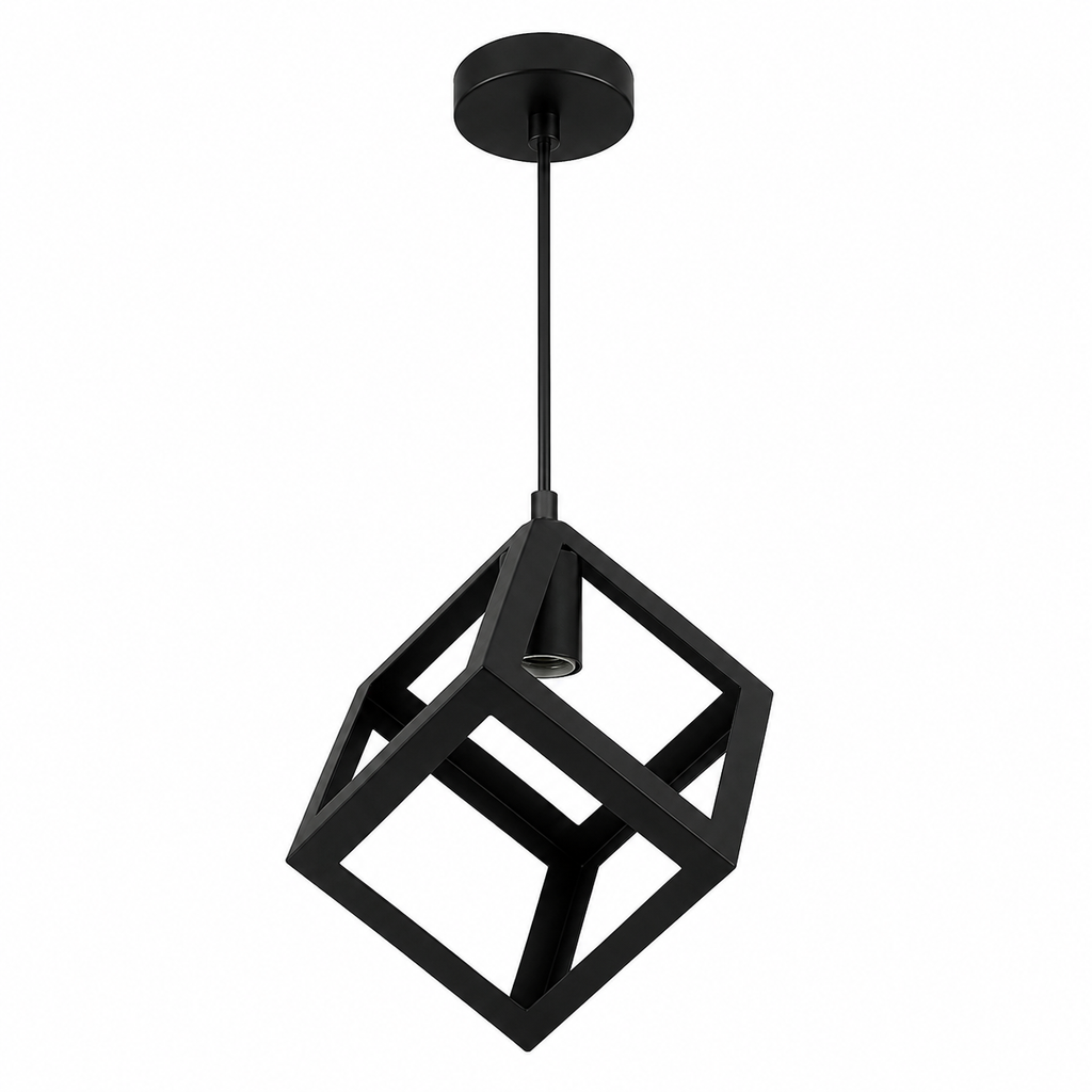 Lampara Colgante Cubo Metal Diseño Industrial Base E27