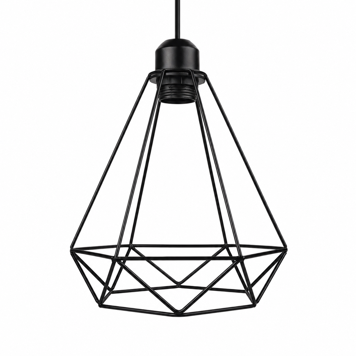 Lampara Colgante Diamante Negra Jaula Metal Abierta Base E27