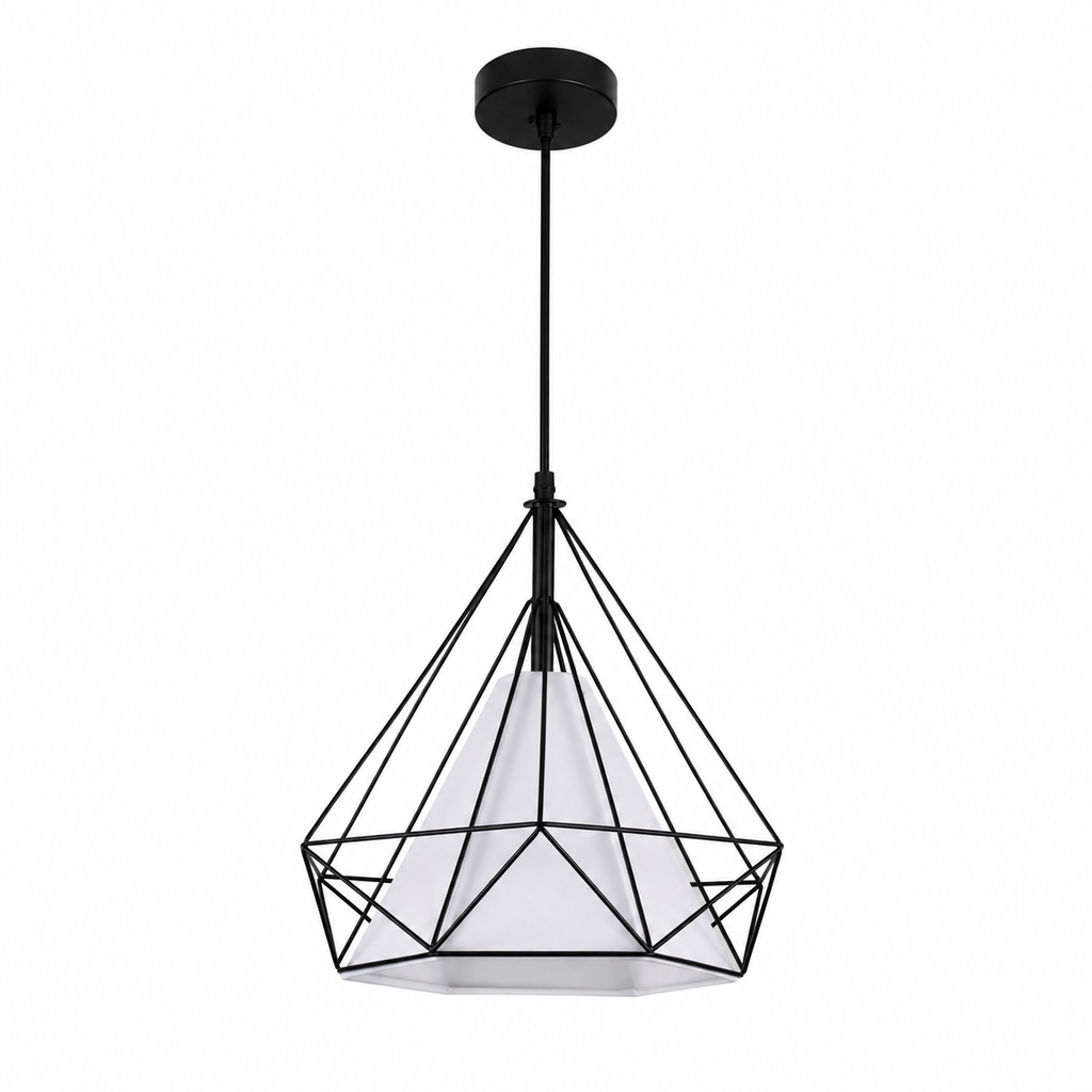 Lampara Colgante Diamante Blanca Jaula Metal Base E27