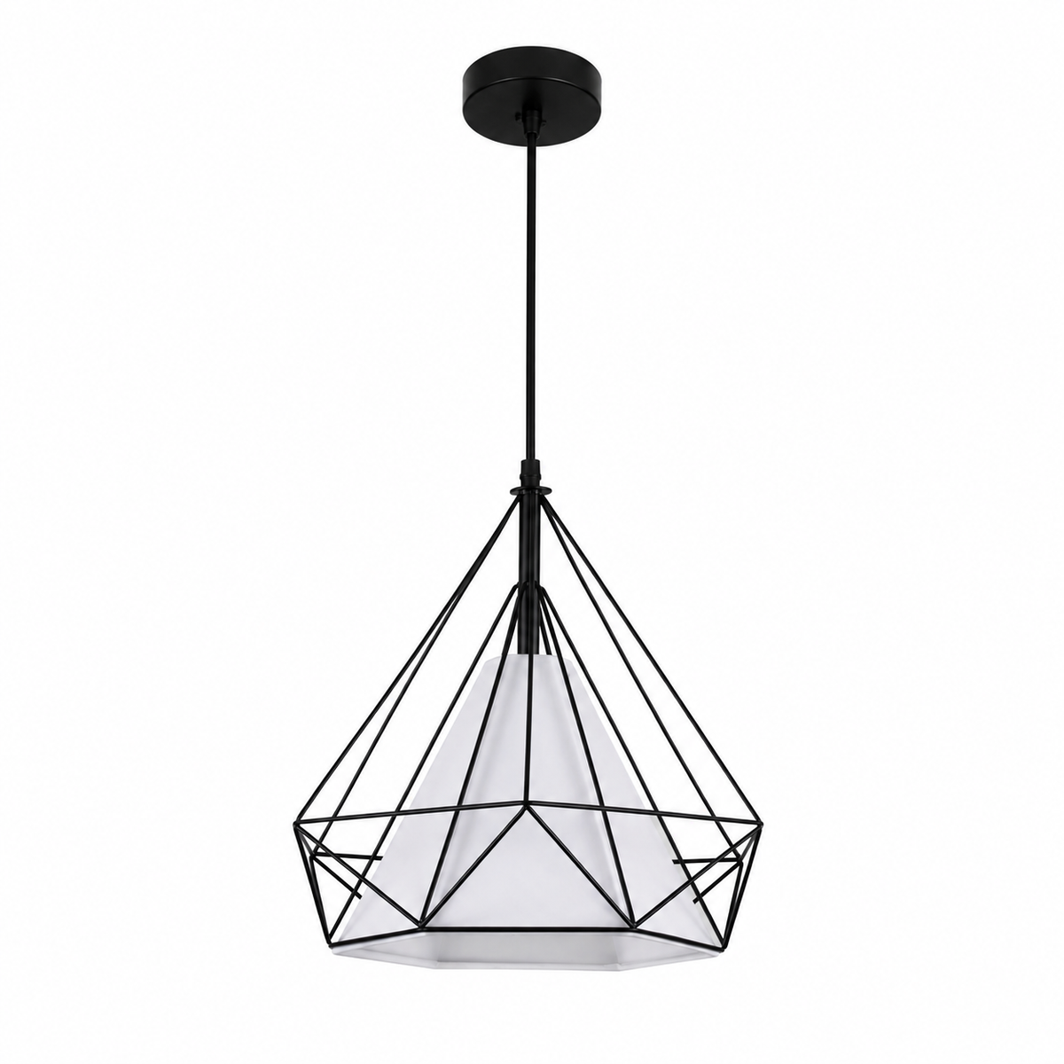 Lampara Colgante Diamante Blanca Jaula Metal Base E27