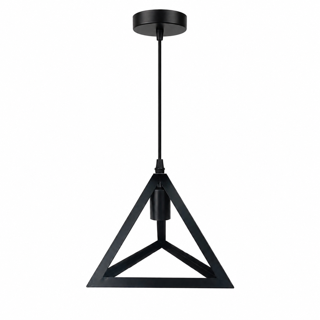 Lampara Colgante Pirámide Triangular Metal Negro Diseño Base E27