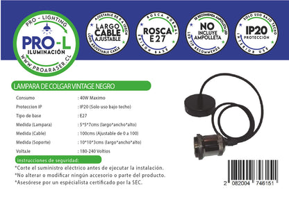 Lampara de colgar Vintage Negro