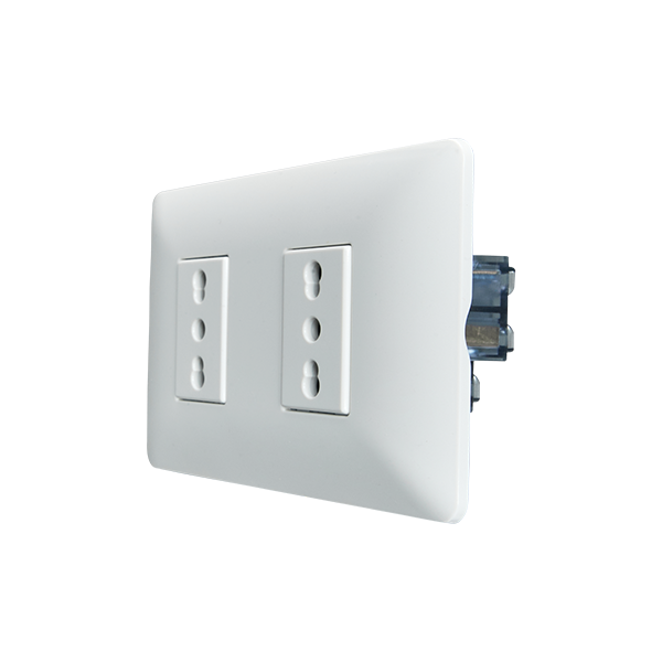 Enchufe Doble Bipaso Embutido 10/16A 250V Blanco Pared