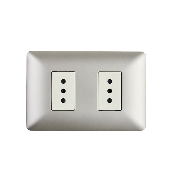 Enchufe Doble Puenteado Embutido 10/16A 250V Champagne Pared