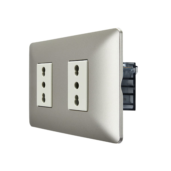 Enchufe Doble Bipaso Embutido 10/16A 250V Champagne Pared