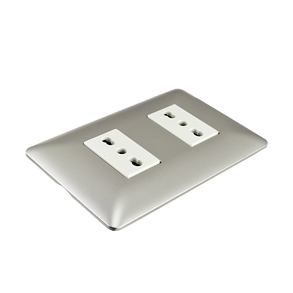 Enchufe Doble Bipaso Embutido 10/16A 250V Champagne Pared