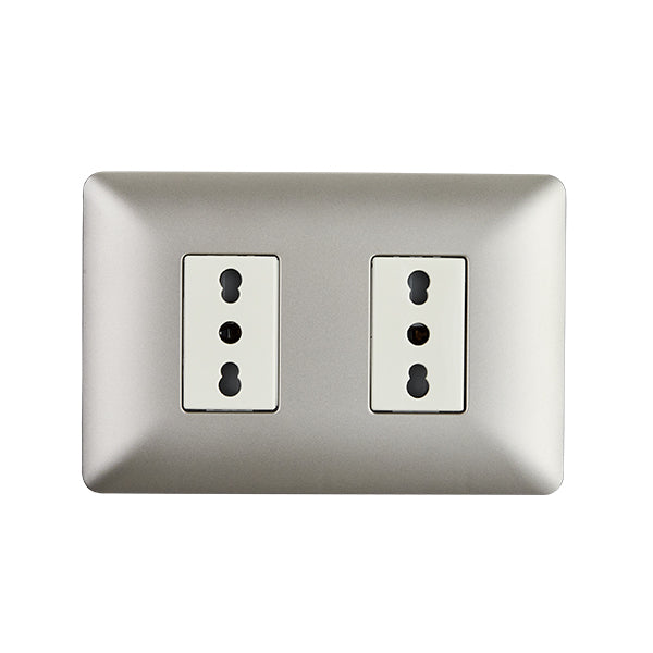 Enchufe Doble Bipaso Embutido 10/16A 250V Champagne Pared