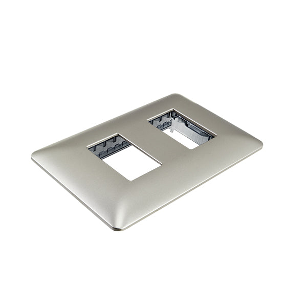Placa Doble Embutida con Soporte Champagne Tapa Pared