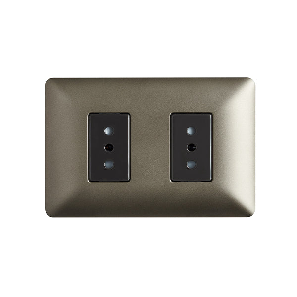 Enchufe Doble Puenteado Embutido 10/16A 250V Café Pared