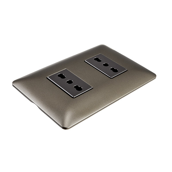 Enchufe Doble Bipaso Embutido 10/16A 250V Café Pared