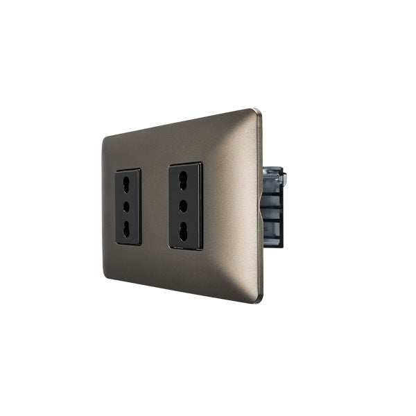 Enchufe Doble Bipaso Embutido 10/16A 250V Café Pared
