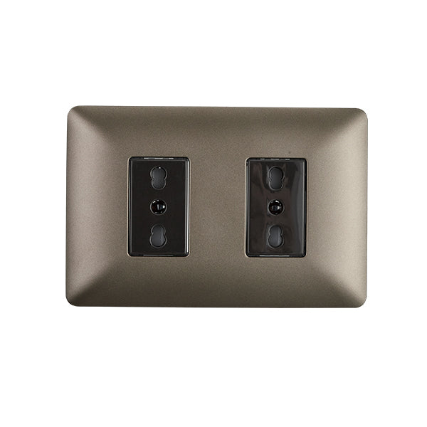 Enchufe Doble Bipaso Embutido 10/16A 250V Café Pared
