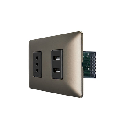 ENCHUFE SIMPLE 10A EMBUTIDO (1 Ud TZ1104) 250V + TOMA USB (CAFÉ)