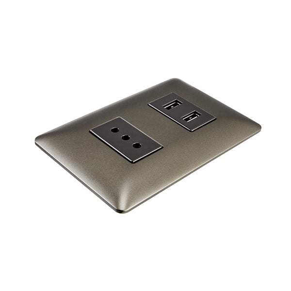 ENCHUFE SIMPLE 10A EMBUTIDO (1 Ud TZ1104) 250V + TOMA USB (CAFÉ)
