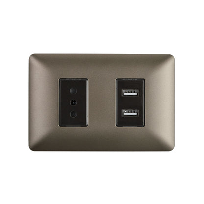 ENCHUFE SIMPLE 10A EMBUTIDO (1 Ud TZ1104) 250V + TOMA USB (CAFÉ)