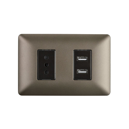 ENCHUFE SIMPLE 10A EMBUTIDO (1 Ud TZ1104) 250V + TOMA USB (CAFÉ)