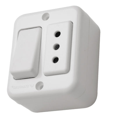 INTERRUPTOR SIMPLE (9/12) + ENCHUFE SIMPLE SOBREPUESTO 10A 250V (BLANCO)