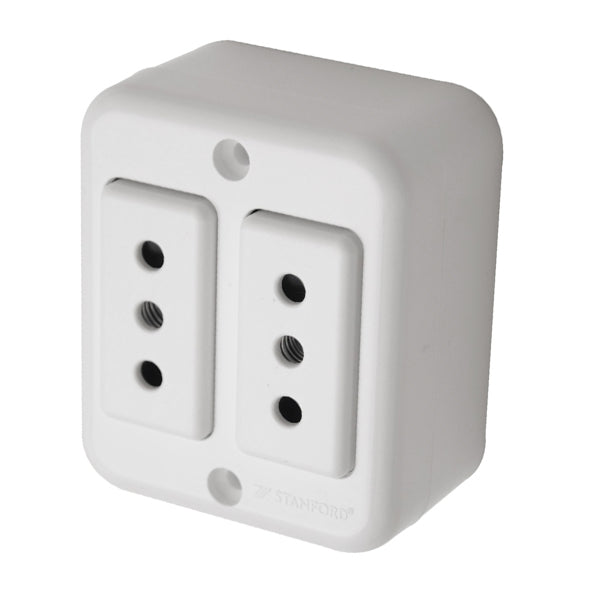 Enchufe Doble Sobrepuesto 10A 250V Blanco Muro Exterior