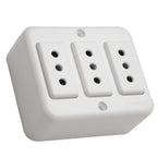 Enchufe Triple Sobrepuesto 10A 250V Blanco Muro Exterior
