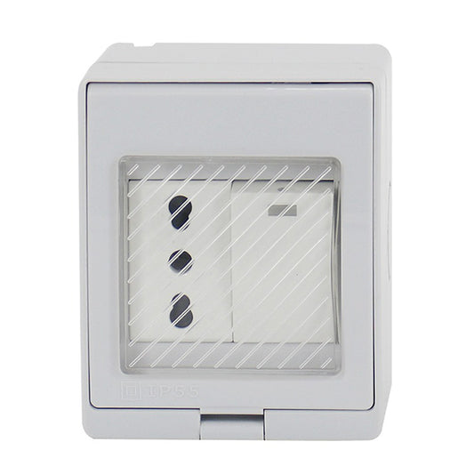 HYDROBOX CON ENCHUFE SIMPLE 10/16A Y INTERRUPTOR SOBREPUESTO 9/12 (BLANCO)