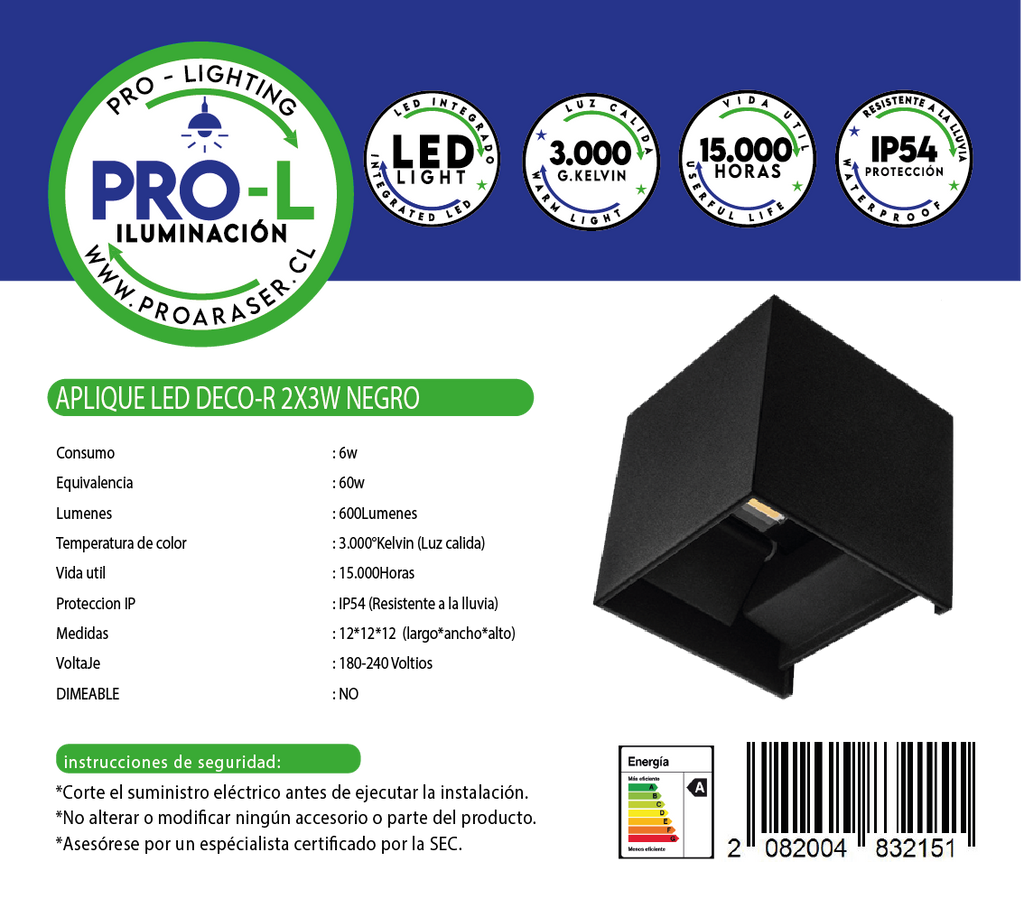Aplique LED Integrado Cubo Diagonal Decorativo Bidireccional