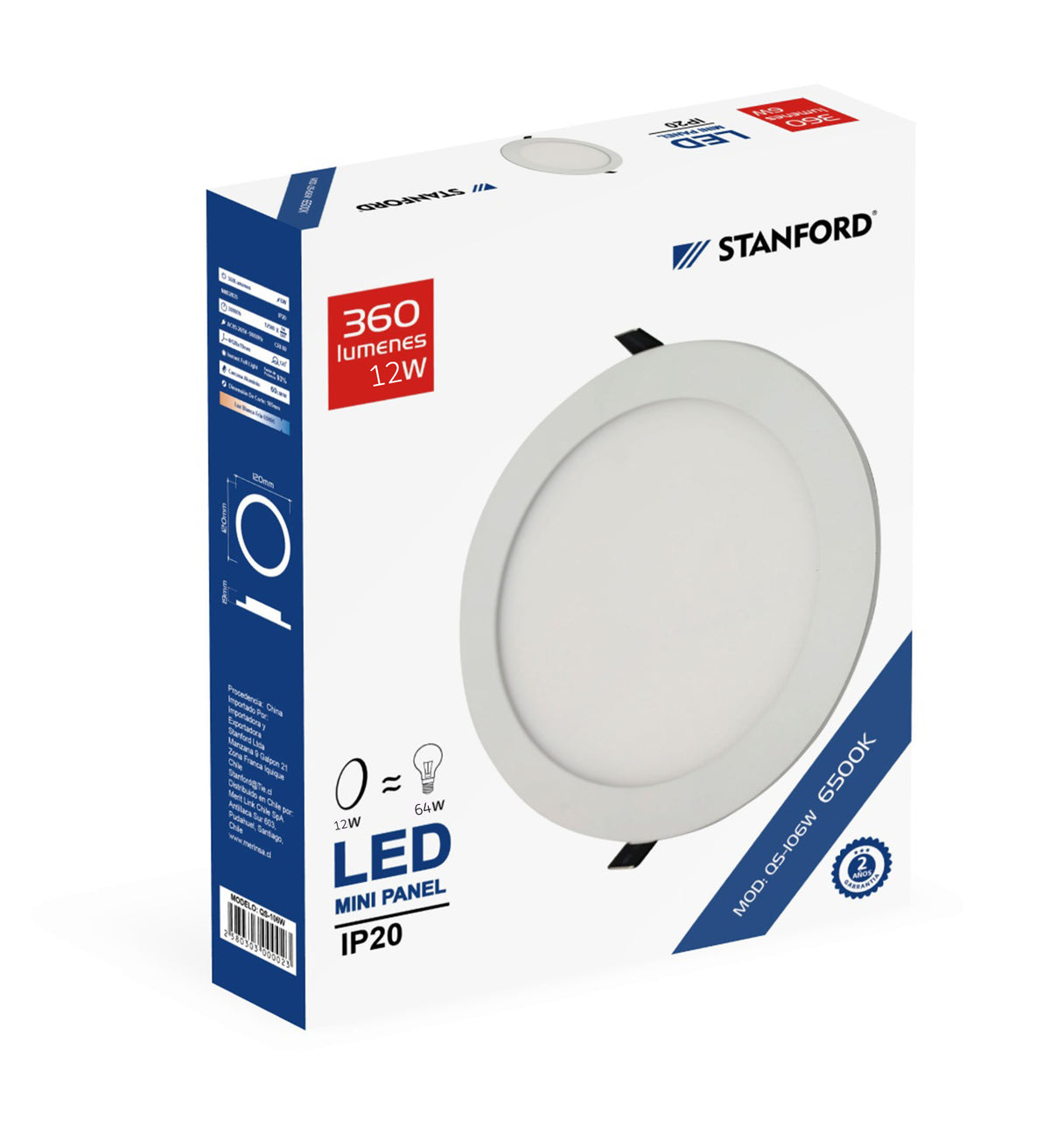 Panel LED Redondo Embutido 3W Luz Fría 6500K Foco Techo
