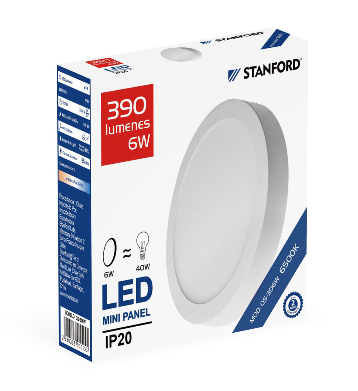 Panel LED Redondo Sobrepuesto 24W Luz Fría 6500K Plafón