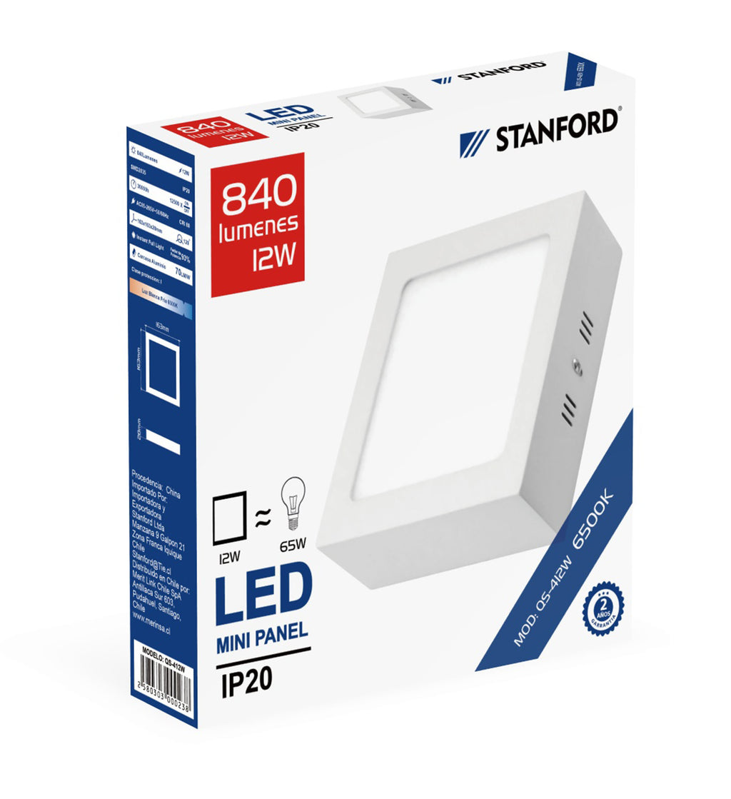 Panel LED Cuadrado Sobrepuesto 12W Luz Fría 6500K Plafón