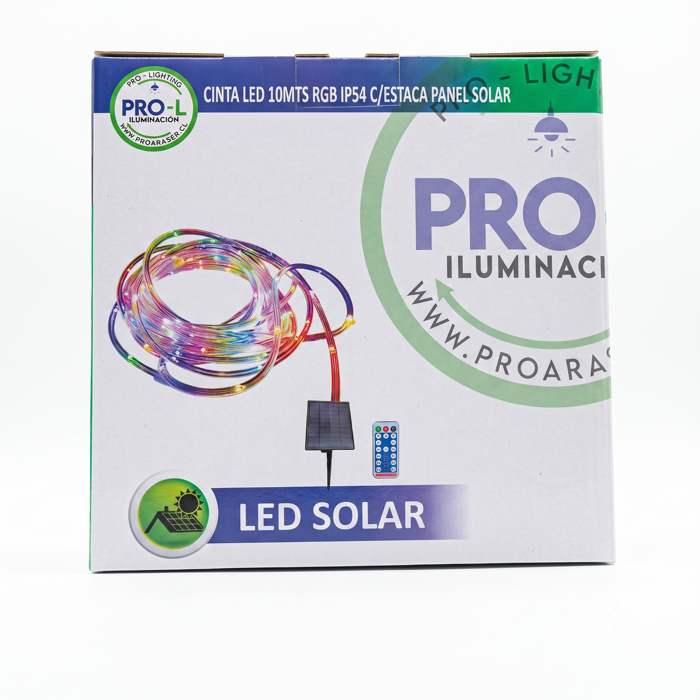 Tira Led Solar 10mts RGB IP65 con Estaca Panel