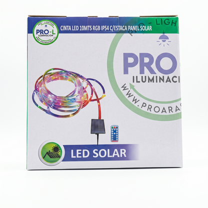 Tira Led Solar 10mts RGB IP65 con Estaca Panel