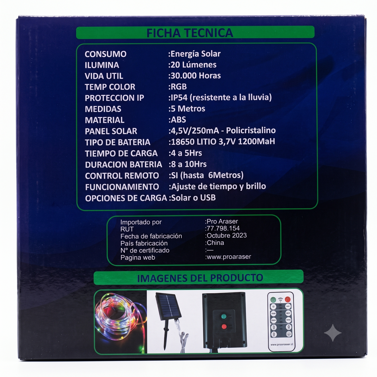 Tira LED Solar 5mts RGB IP54 con Estaca Panel