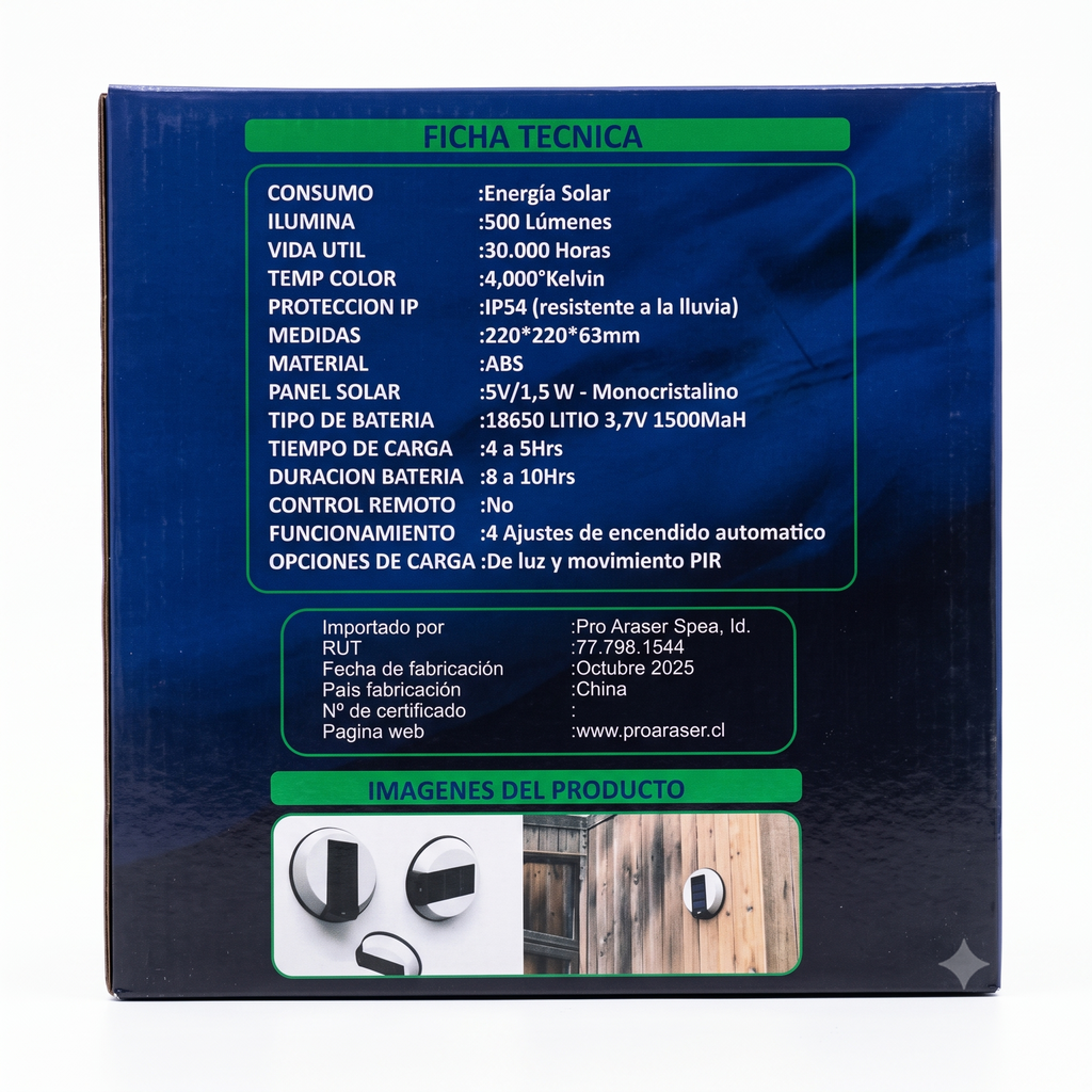 Foco Solar LED Redondo Muro Exterior Sensor Impermeable