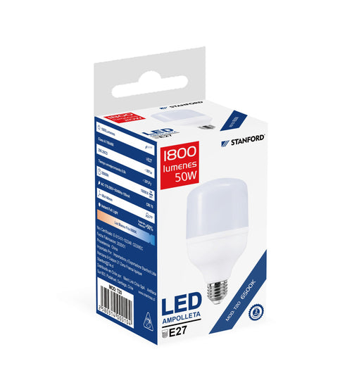 Ampolleta LED Alta Potencia 50W E27 Luz Fría 6500K Galpón