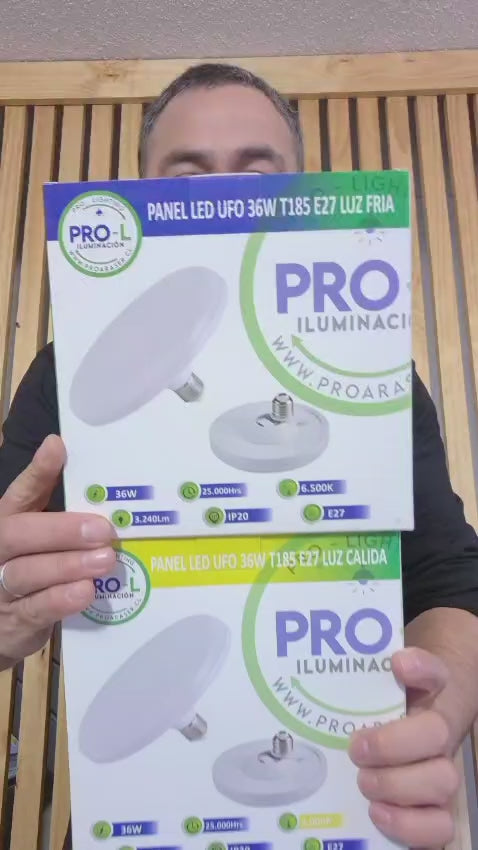 Ampolleta LED Foco Panel UFO Alta Potencia 36W Cálida 18,5cm T185 E27
